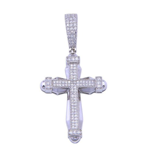 Rhodium Plated 925 Sterling Silver CZ Small Cross Christian Catholic Pendant