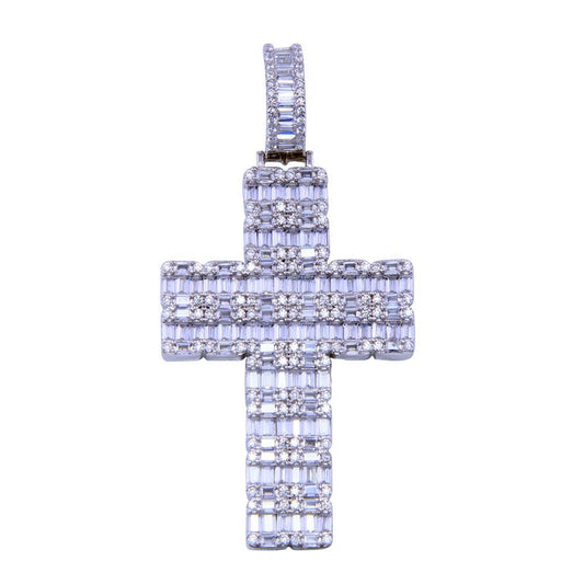 Rhodium Plated 925 Sterling Silver CZ Encrusted Cross Christian Crucifix Pendant