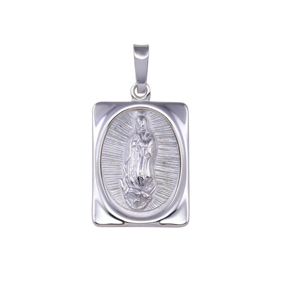 Solid 925 Sterling Silver Nuestra Senora de Guadalupe Rectangular Pendant