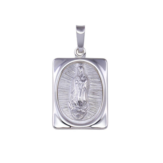 Solid 925 Sterling Silver Nuestra Senora de Guadalupe Rectangular Pendant