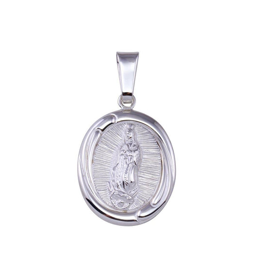 High Polished 925 Sterling Silver Nuestra Senora de Guadalupe Oval Pendant