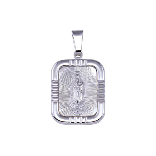 High Polished 925 Sterling Silver Nuestra Senora de Guadalupe Square Pendant