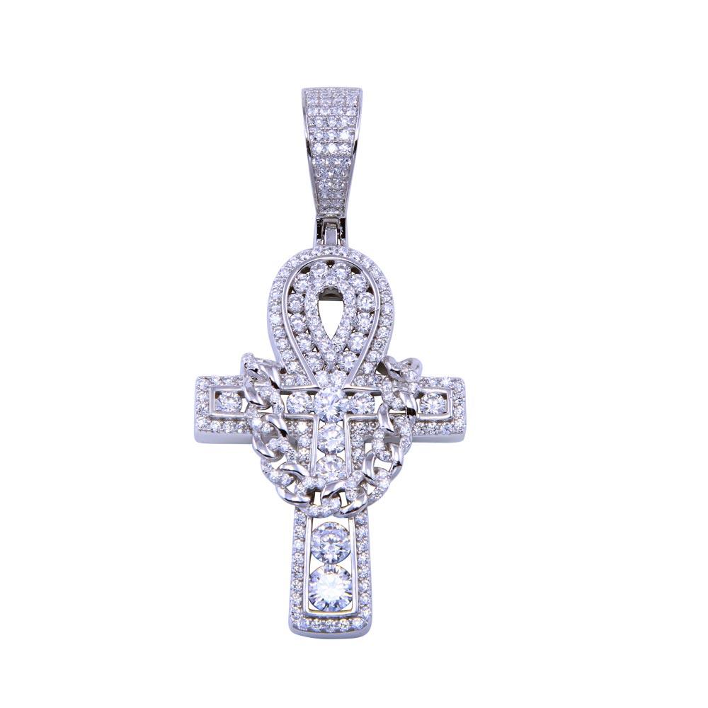 Rhodium Plated 925 Sterling Silver CZ Cross Pendant
