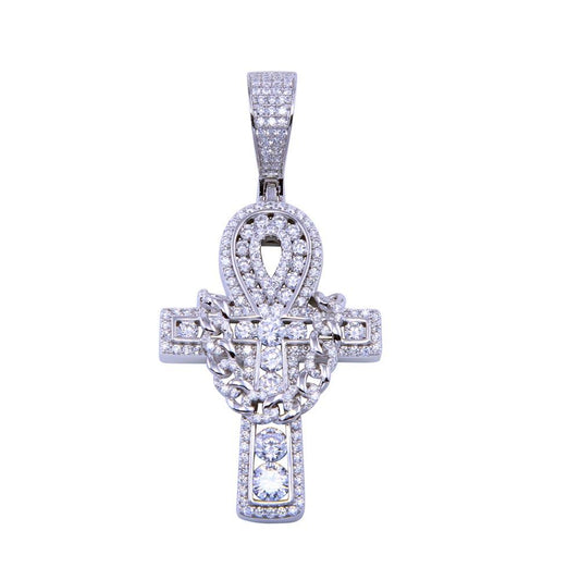 Rhodium Plated 925 Sterling Silver CZ Cross Pendant