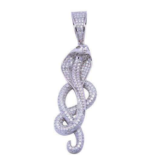 Rhodium Plated 925 Sterling Silver CZ Cobra Animal Snake Coil Viper New Pendant