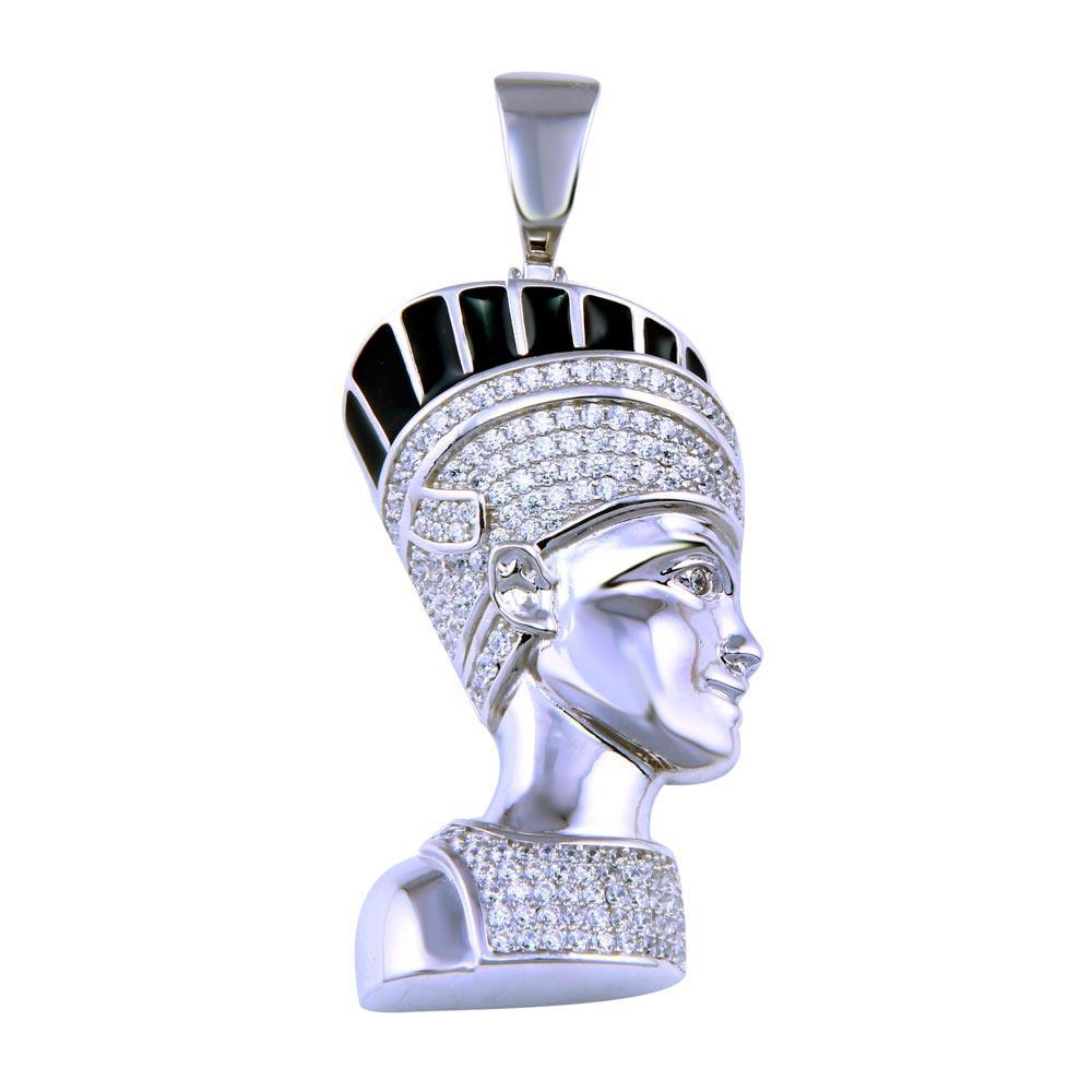 Rhodium Plated 925 Sterling Silver CZ Egyptian Kahmunrah Pharoh Pendant