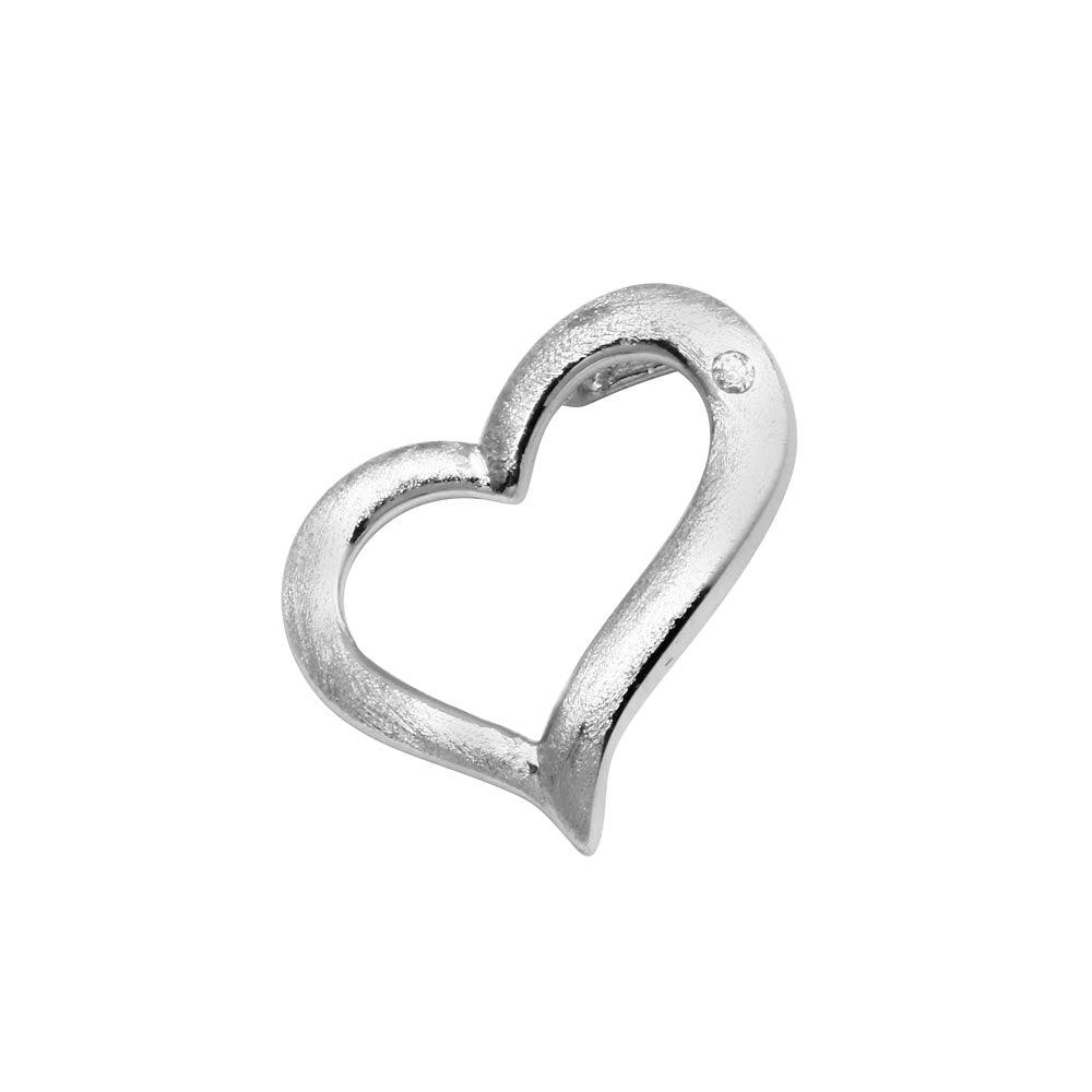 Rhodium Plated 925 Sterling Silver Matte Finish Curved Heart Promise Pendant