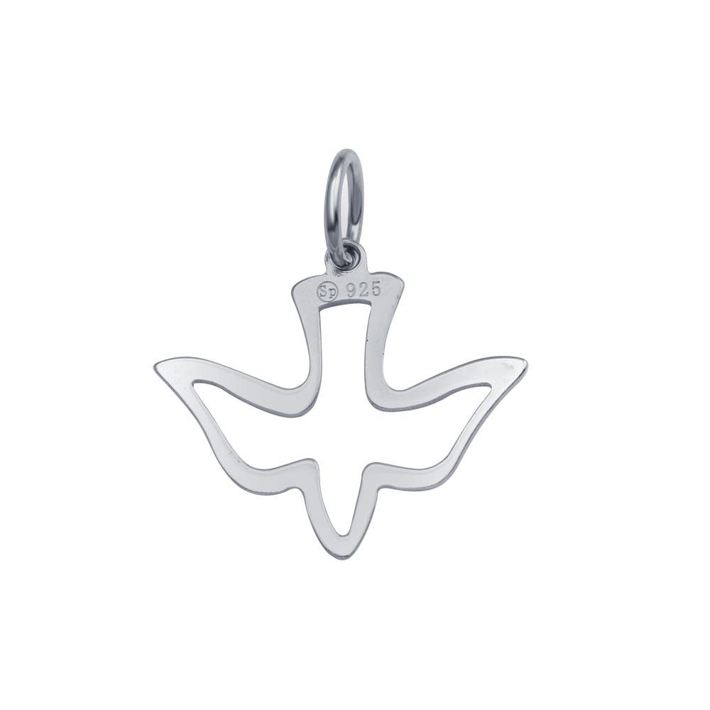 Rhodium Plated 925 Sterling Silver Dove Animal Bird Flying Christian Pendant