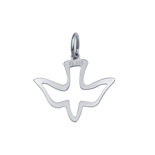 Rhodium Plated 925 Sterling Silver Dove Animal Bird Flying Christian Pendant