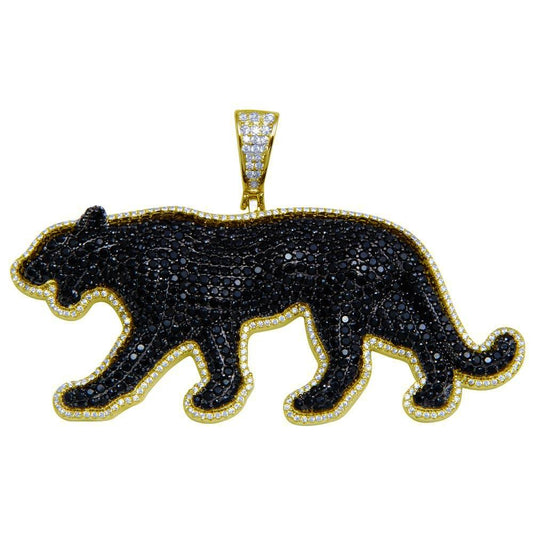 Gold Plated 925 Sterling Silver Halo CZ Black Panther Animal Cat Hip Hop Pendant