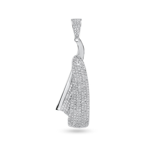 Rhodium Plated 925 Sterling Silver Barber Razor Clear CZ Clean Shave Pendant
