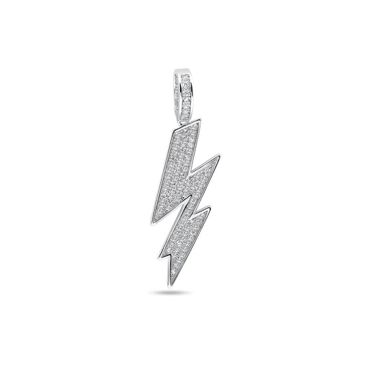 Rhodium Plated 925 Sterling Silver Lightning Bolt Nature Storm Clear CZ Pendant