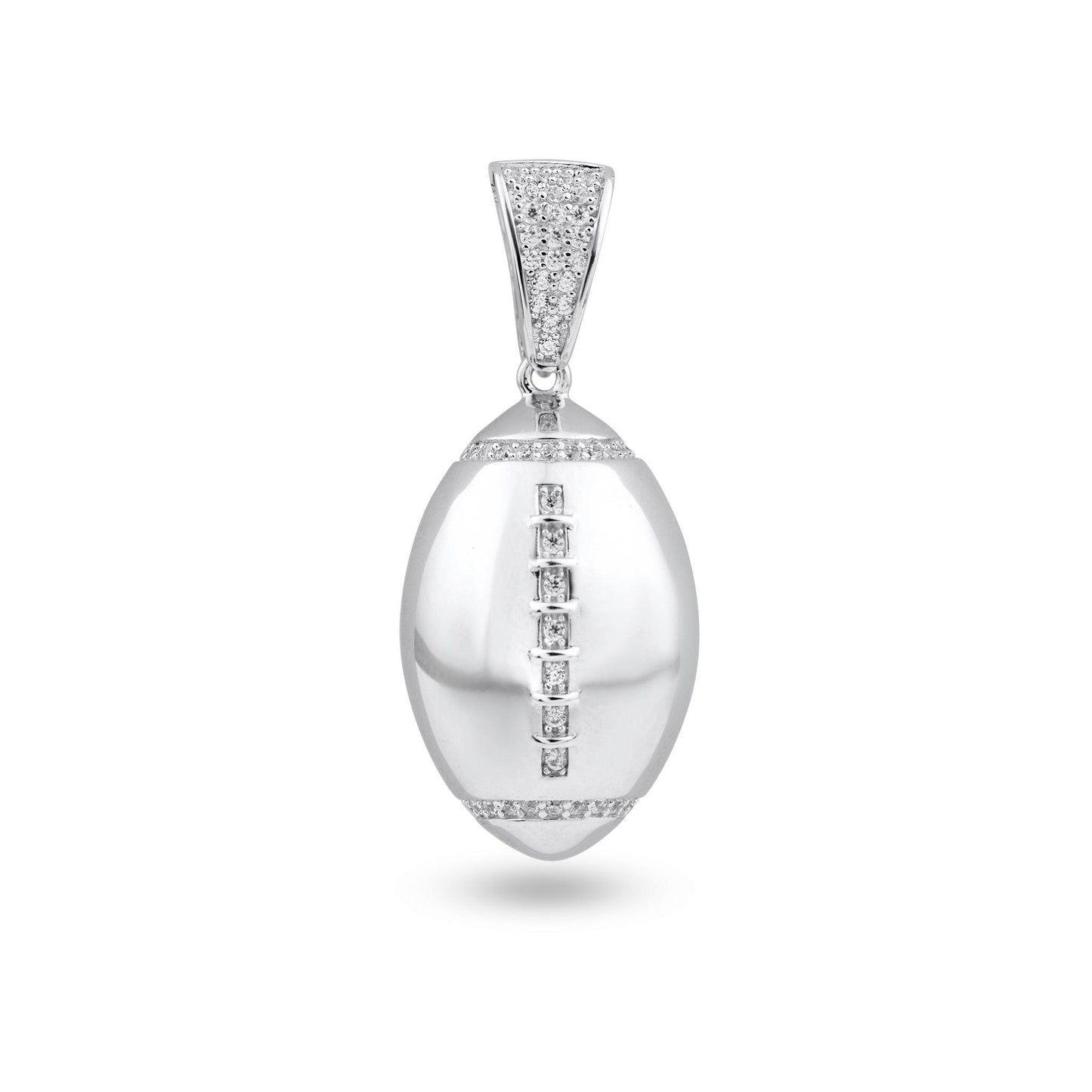 Rhodium Plated 925 Sterling Silver Football Clear CZ Sport Game Ball Pendant