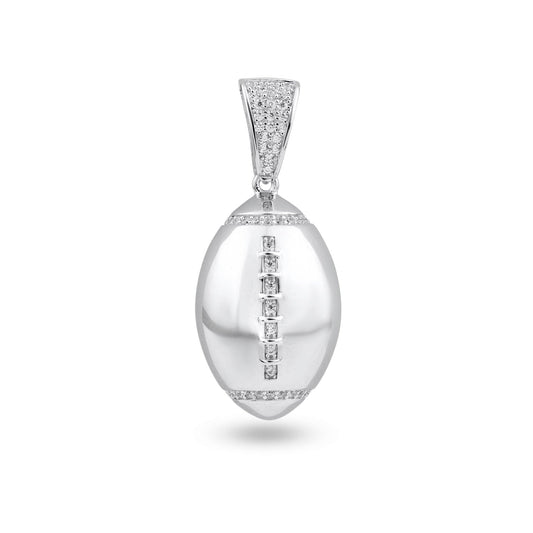 Rhodium Plated 925 Sterling Silver Football Clear CZ Sport Game Ball Pendant