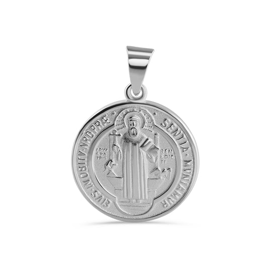 High Polished 925 Sterling Silver Edge San Benito Medallion Catholic Pendant