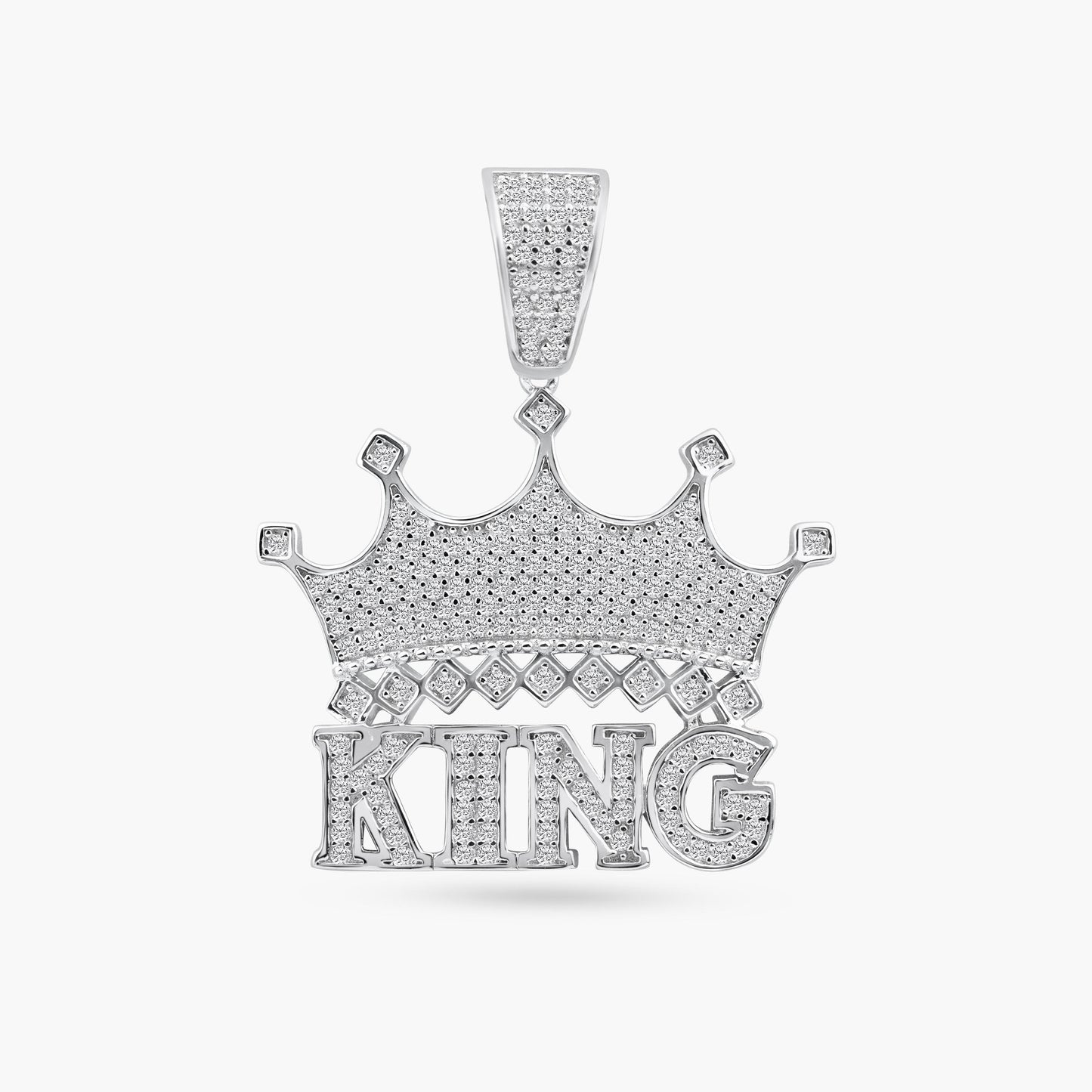 Rhodium Plated 925 Sterling Silver Crown King Clear CZ Royal Hip Hop Pendant