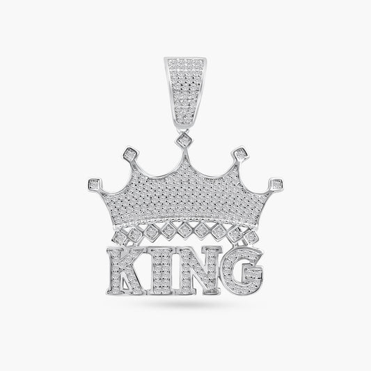 Rhodium Plated 925 Sterling Silver Crown King Clear CZ Royal Hip Hop Pendant