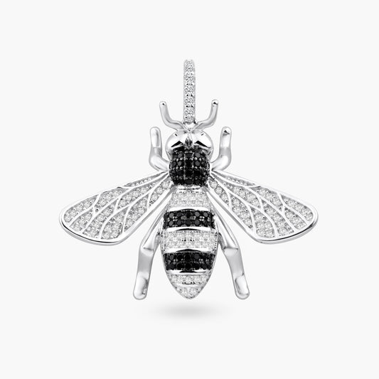 Rhodium Plated 925 Sterling Silver Hornet CZ Animal Bug Flying Bee Cute Pendant