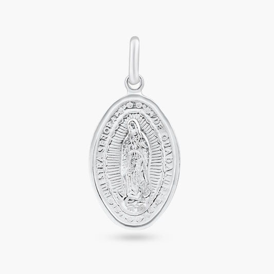 Rhodium Plated 925 Sterling Silver Engravable Guadalupe Catholic Saint Pendant