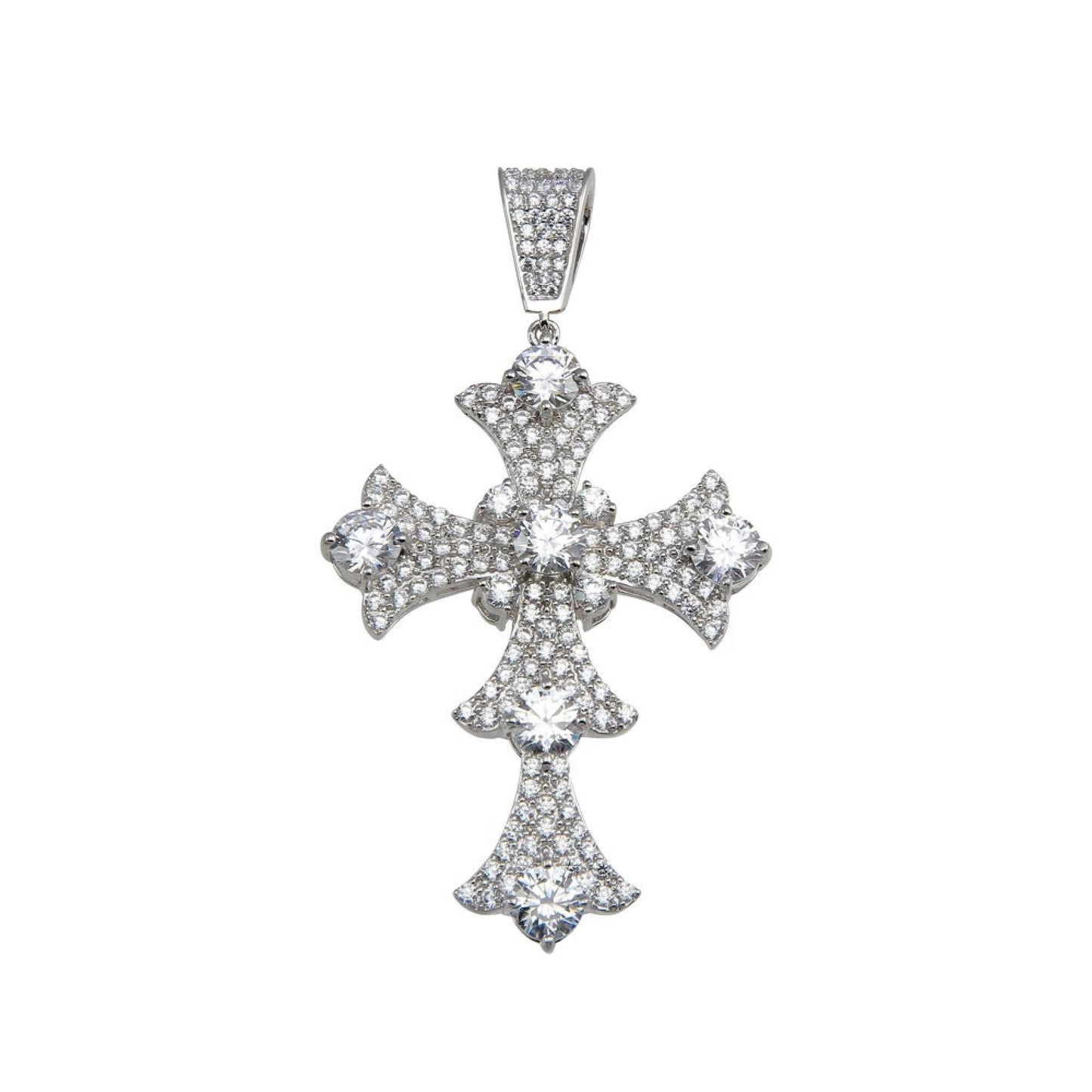 Rhodium Plated 925 Sterling Silver CZ Cross Hip Hop Christian Catholic Pendant