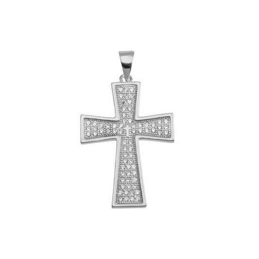 Rhodium Plated 925 Sterling Silver Cross CZ Hip Hop Christian Crucifix Pendant