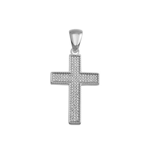 Rhodium Plated 925 Sterling Silver CZ Cross Hip Hop Pendant