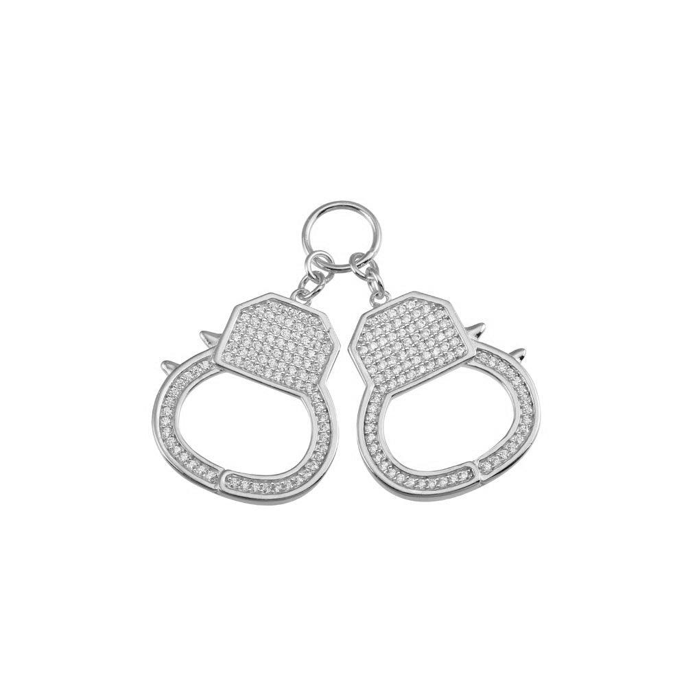 Rhodium Plated 925 Sterling Silver CZ Hand Cuffs Hip Hop Cop Valentine Pendant