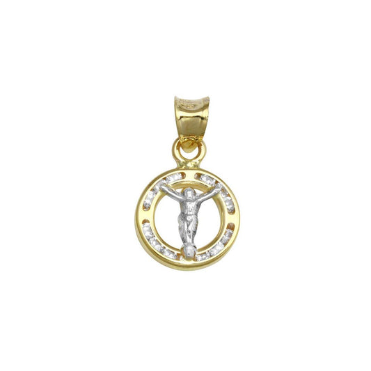 14k Yellow Gold CZ Disc Crucifix Jesus Cross Halo Christian Pendant
