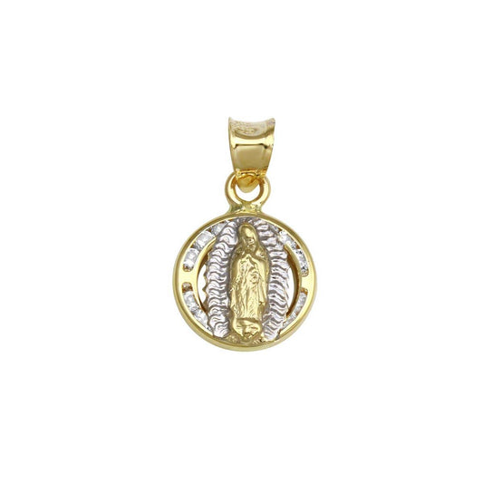 14k Yellow Gold CZ Disc Guadalupe Catholic Saint Medallion Christian Pendant