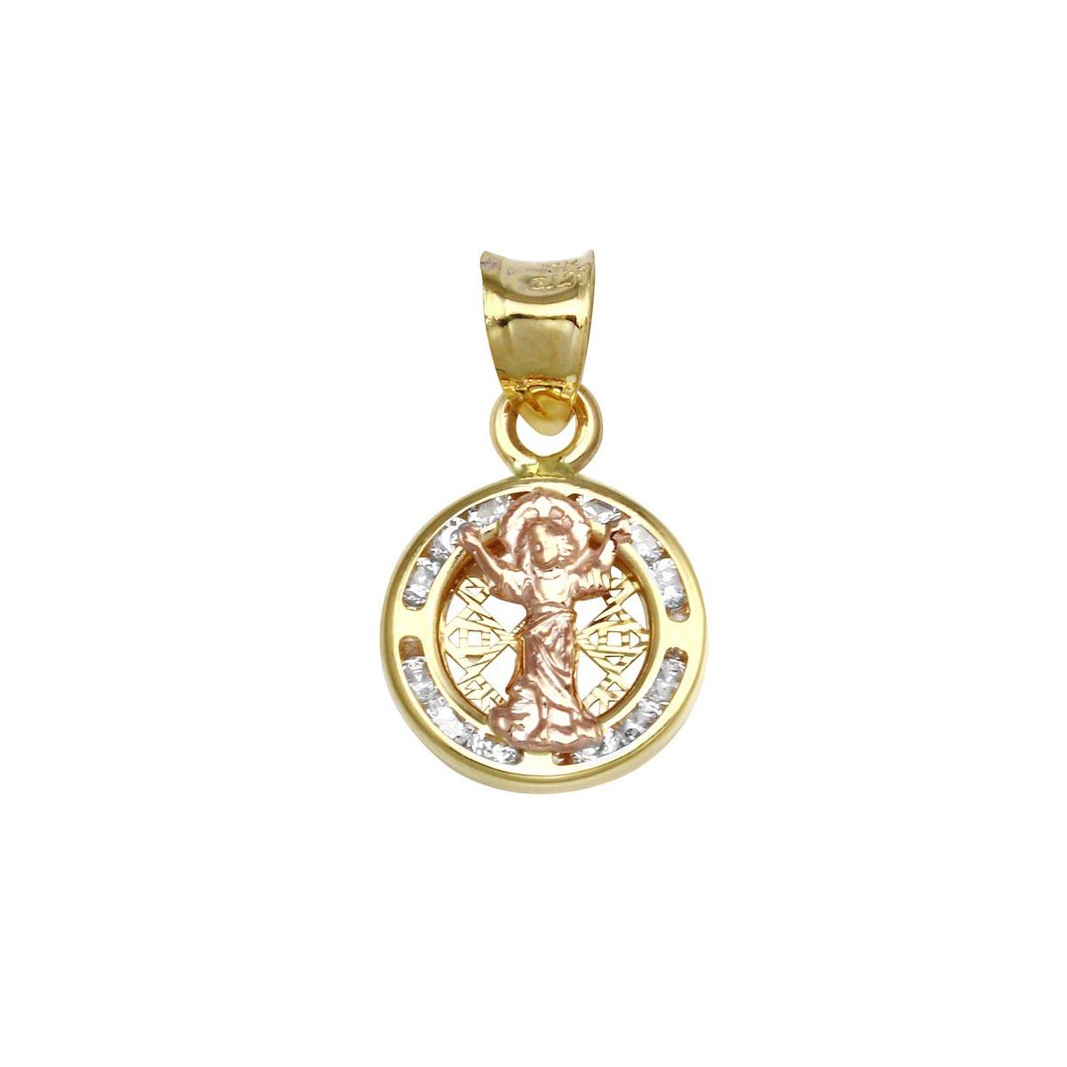 14 Karat Yellow Gold CZ Disc Jesus Christian Preaching Medallion Church Pendant