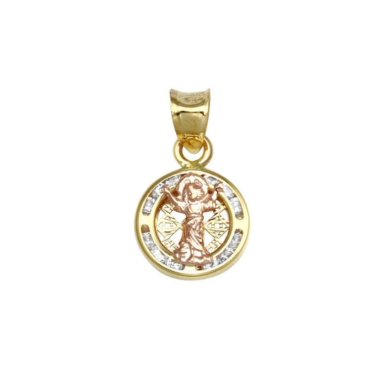 14 Karat Yellow Gold CZ Disc Jesus Christian Preaching Medallion Church Pendant