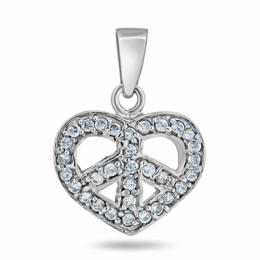 925 Sterling Silver Basic Heart Peace Sign Clear CZ Hippie Promise Charm