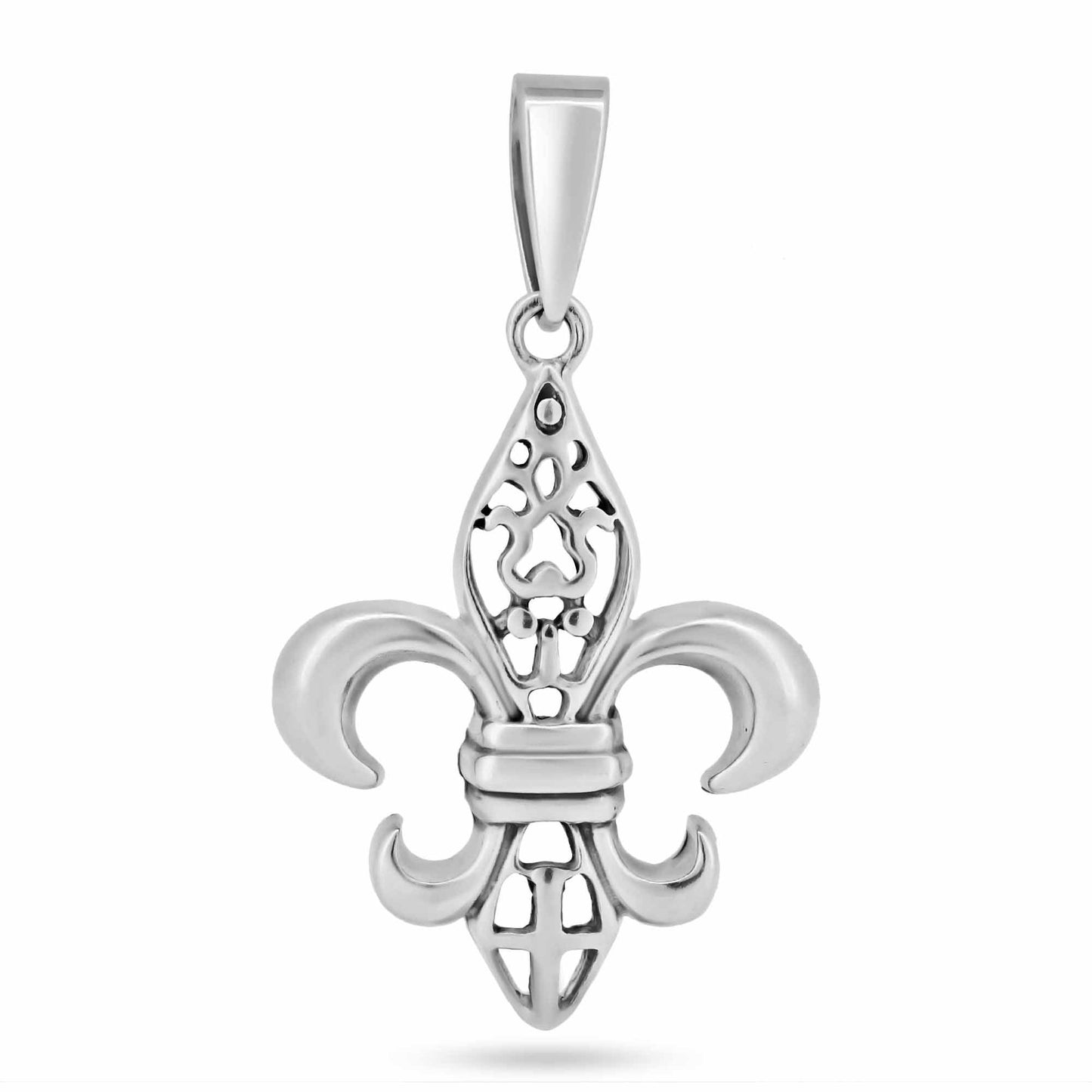 925 Sterling Silver Basic Fleur De Lis Charm Filigree Cutout Simple Pendant