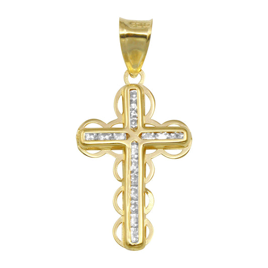 14 Karat Yellow Gold White CZ Bubble Cross Love Knot Christian Jesus Pendant