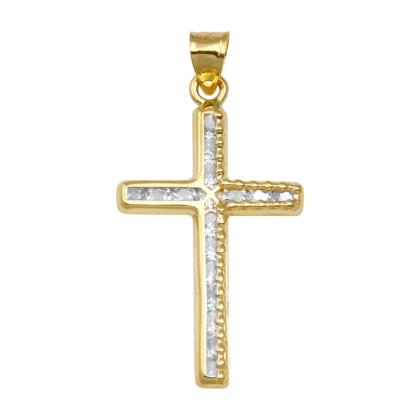 14 Karat Yellow Gold CZ Cross Christian Jesus Catholic Small Pendant
