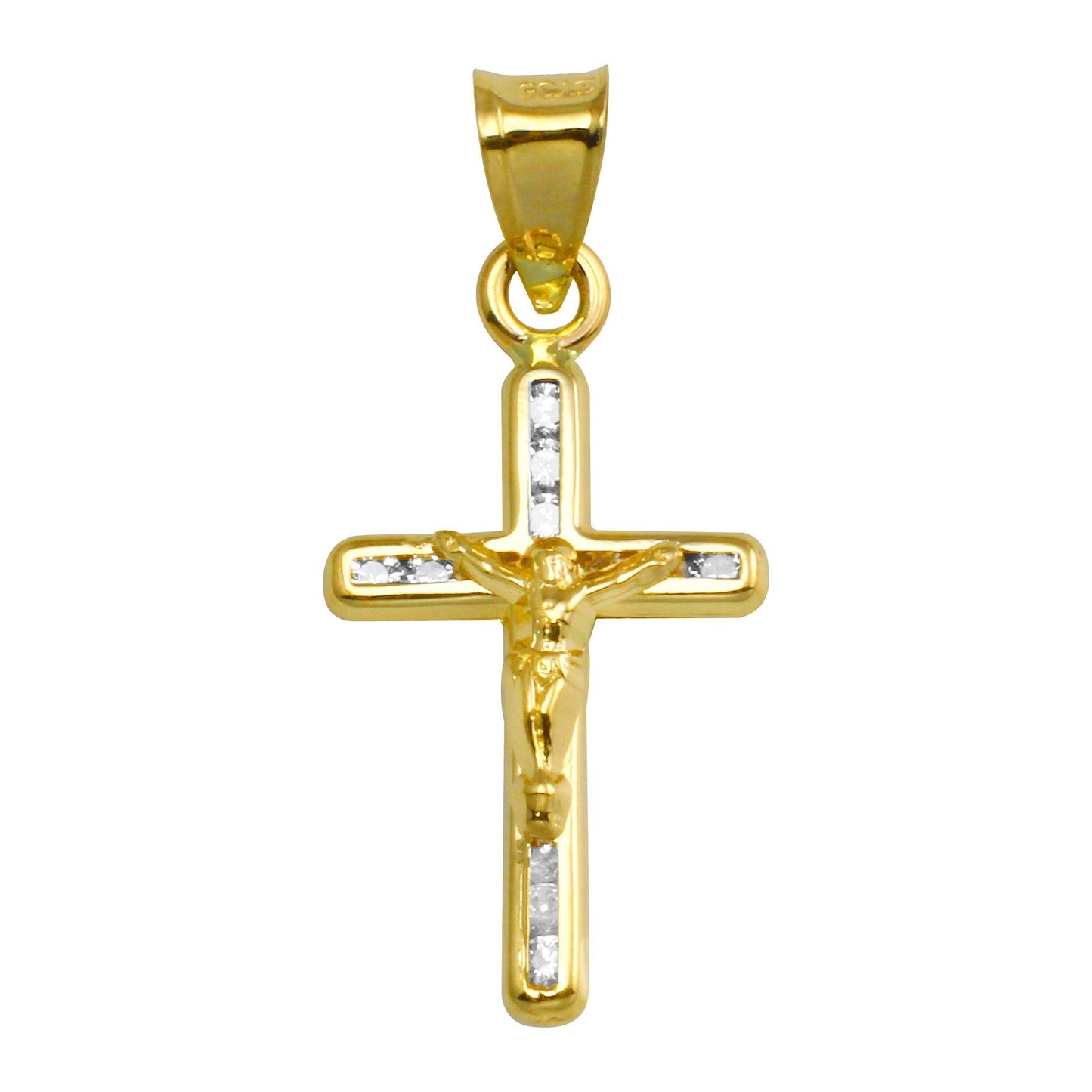 14 Karat Yellow Gold Clear CZ Cross Christian Crucifix Catholic Small Pendant