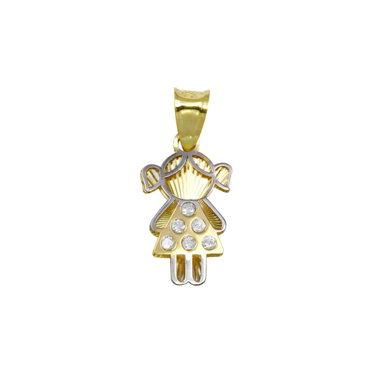 14 Karat Yellow Gold CZ Person Character Small Female Cute Diamond-Cut Pendant