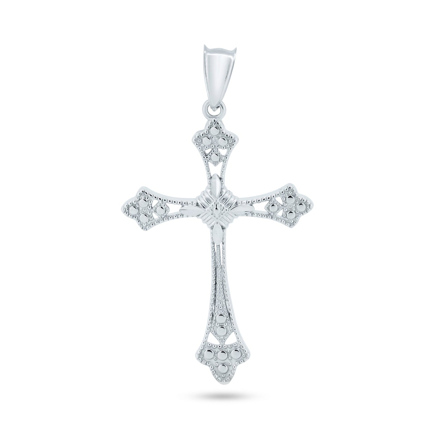 Rhodium Plated 925 Sterling Silver Cross Christian Jesus Filigree Love Pendant