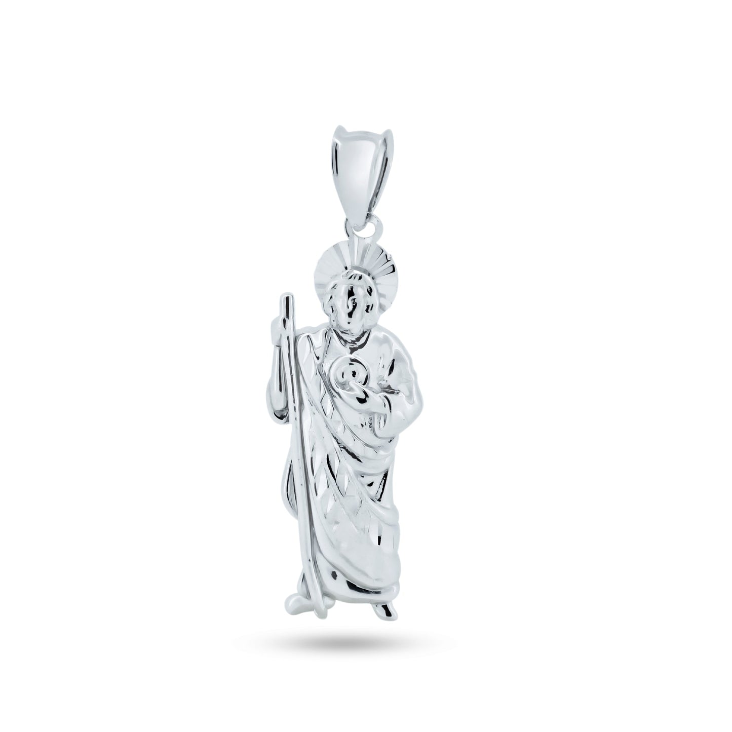 Rhodium Plated 925 Sterling Silver CZ Saint Jude Charm Catholic Charm Pendant