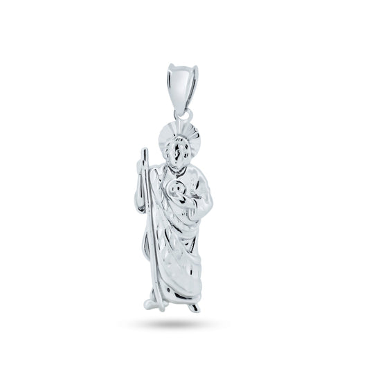 Rhodium Plated 925 Sterling Silver CZ Saint Jude Charm Catholic Charm Pendant