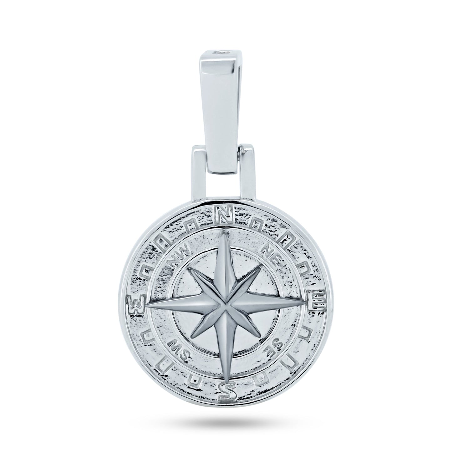 Rhodium Plated 925 Sterling Silver Small Northern Star Medallion Compass Pendant