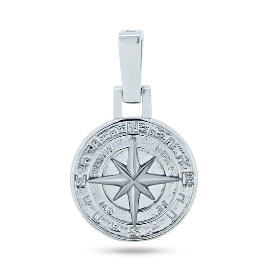 Rhodium Plated 925 Sterling Silver Small Northern Star Medallion Compass Pendant