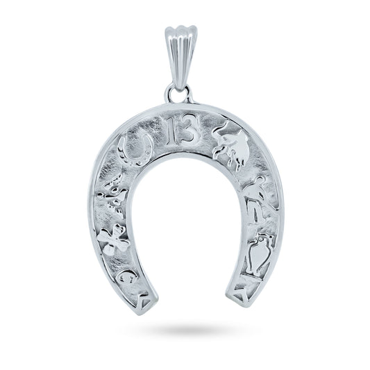 Rhodium Plated 925 Sterling Silver Lucky Horse Shoe Pendant Good Luck Charm