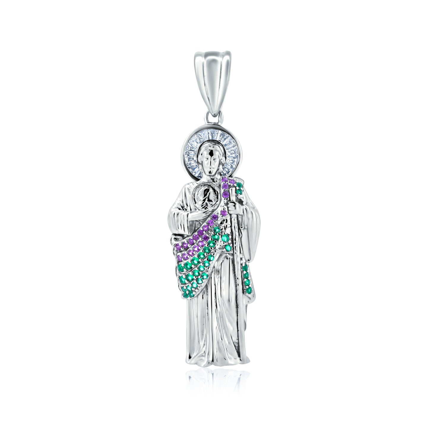 Rhodium Plated 925 Sterling Silver CZ Saint Jude Catholic Christian New Pendant