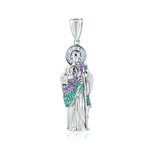 Rhodium Plated 925 Sterling Silver CZ Saint Jude Catholic Christian New Pendant