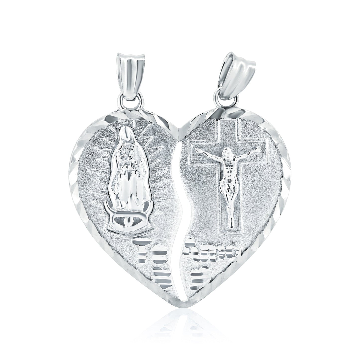 925 Sterling Silver Friendship Love Guadalupe Cross Crucifix Heart Love Pendant