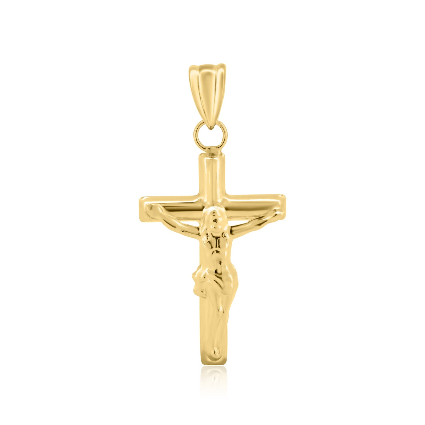 14k Yellow Gold Hollow Tube Crucifix Catholic Christian Cross Jesus Pendant