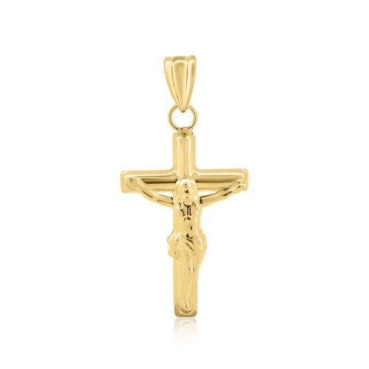 14k Yellow Gold Hollow Tube Crucifix Catholic Christian Cross Jesus Pendant