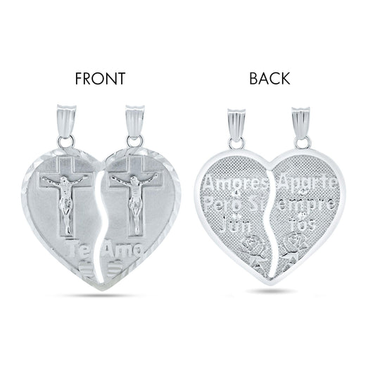 Rhodium Plated 925 Sterling Silver DC Broken Heart Cross Design with Latin Words