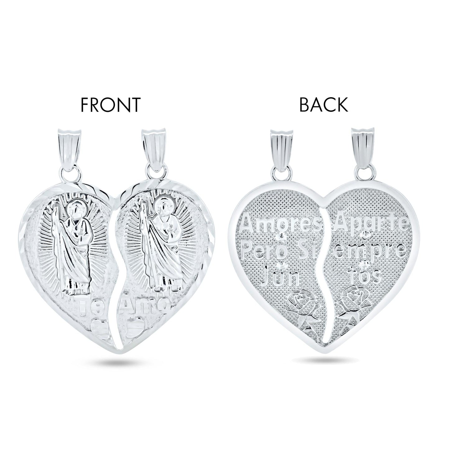 Rhodium Plated 925 Sterling Silver Broken Heart Saint Jude Design Latin Words